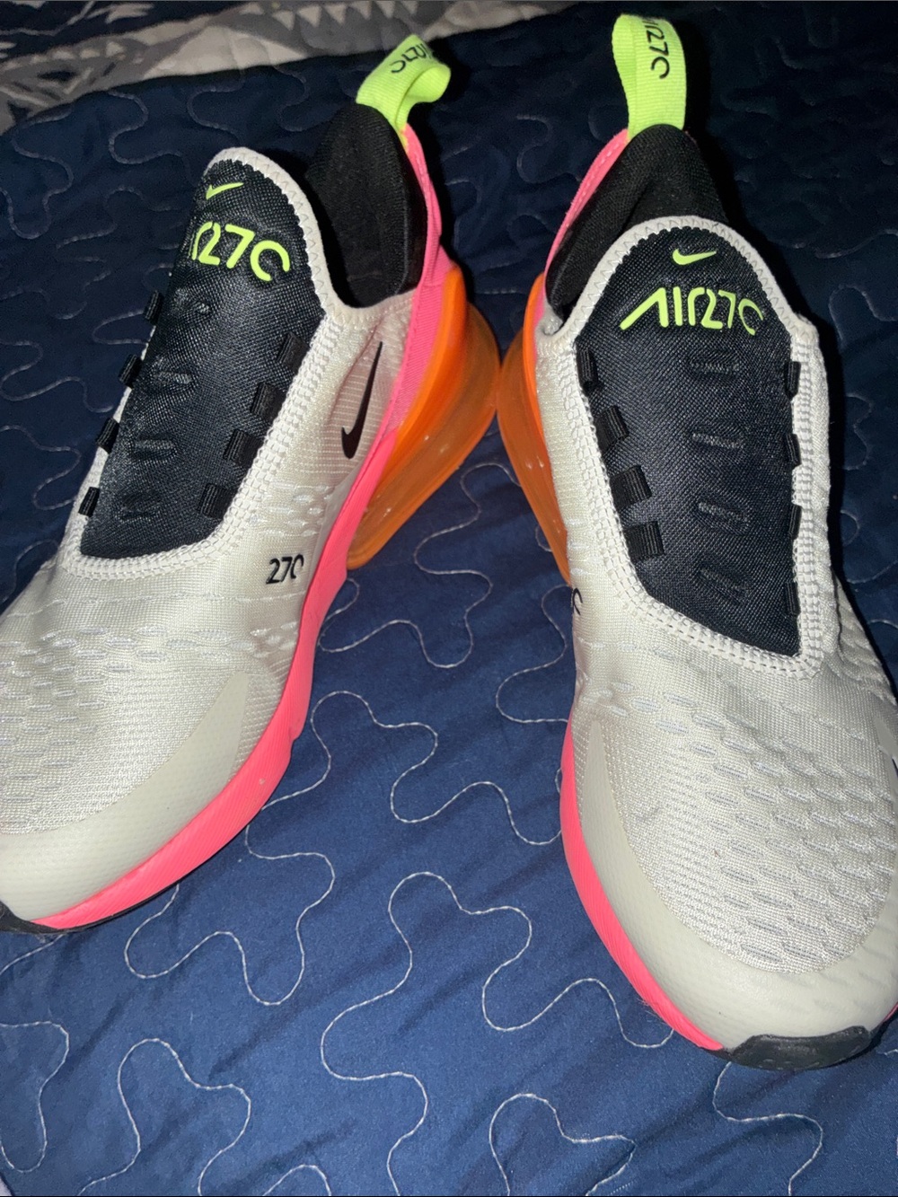 Nike Air Max 270 Women’s Athletic Shoes - White, Pink, Orange, Black, Neon Green - Picture 2 of 5